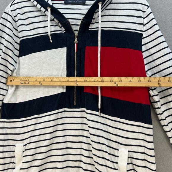 Tommy Hilfiger Women's Half Zip Long Sleeve Hoodie White Blue Stripes Preppy Y2K - Picture 8 of 10